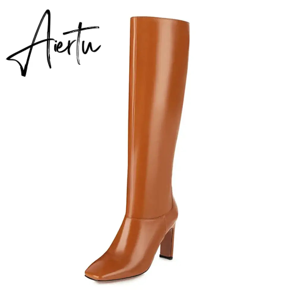Winter Knee High Boots Women High Heel Long Knight Boots Shoes Square Toe Fashion Sexy Chelsea Boots For Women Large Size 48 Aiertu
