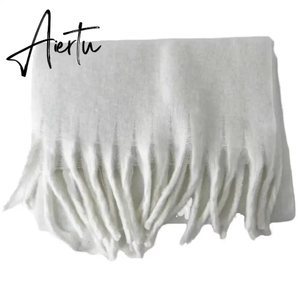 Winter Scarf Women Luxury Autumn Winter Cashmere Scarf Thickened Warm Shawl Classic Tassels Fluffy Scarf Solid Color Soft Shawl Aiertu