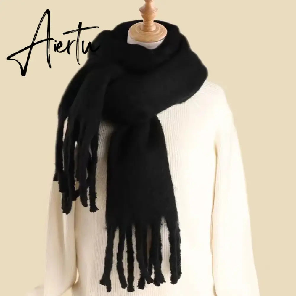 Winter Scarf Women Luxury Autumn Winter Cashmere Scarf Thickened Warm Shawl Classic Tassels Fluffy Scarf Solid Color Soft Shawl Aiertu