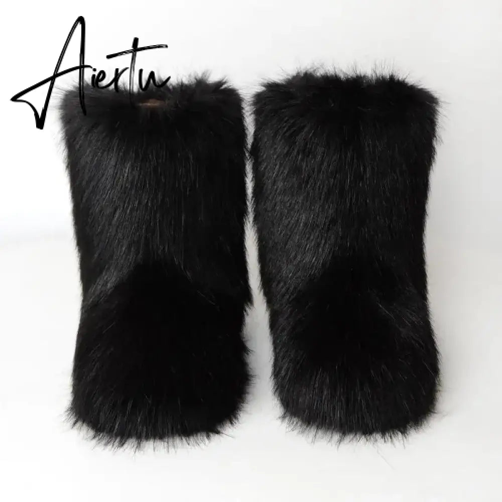Winter Shoe Women's Winter Fluffy Faux Fox Fur Boots Woman Plush Warm Snow Boots Luxury Footwear Girls' Furry Fur Bottes Fashion Aiertu