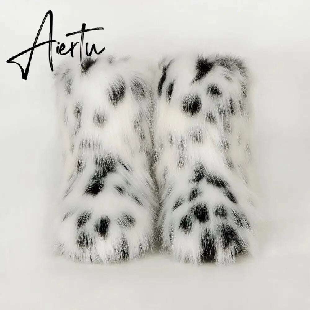 Winter Shoe Women's Winter Fluffy Faux Fox Fur Boots Woman Plush Warm Snow Boots Luxury Footwear Girls' Furry Fur Bottes Fashion Aiertu