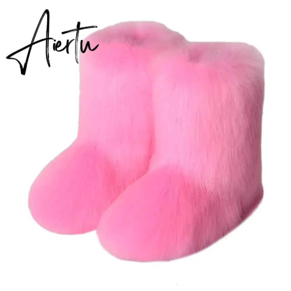 Winter Shoe Women's Winter Fluffy Faux Fox Fur Boots Woman Plush Warm Snow Boots Luxury Footwear Girls' Furry Fur Bottes Fashion Aiertu