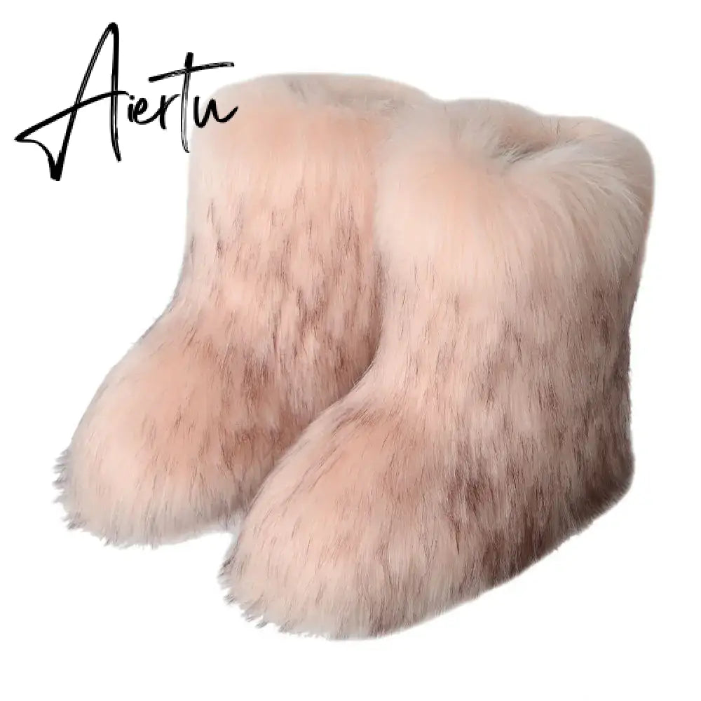 Winter Shoe Women's Winter Fluffy Faux Fox Fur Boots Woman Plush Warm Snow Boots Luxury Footwear Girls' Furry Fur Bottes Fashion Aiertu