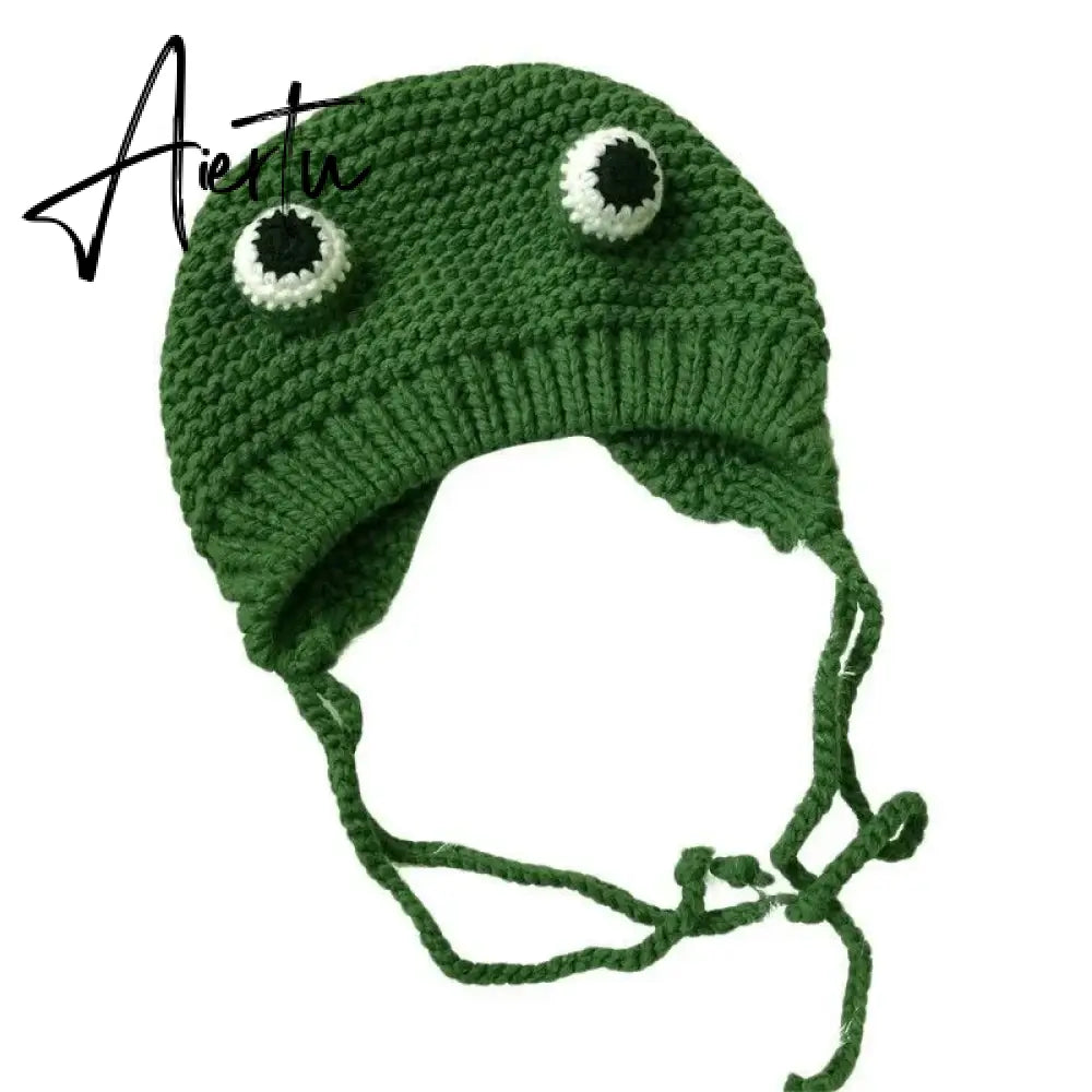 Winter Skullies Female Frog Hat Crochet Warm Knitted Hat Costume Beanie Hats Cap Women Gift Hat Photography Prop Party Aiertu