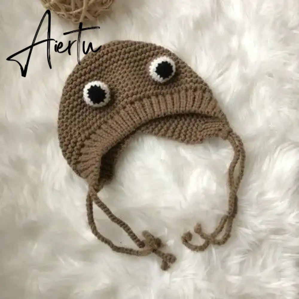 Winter Skullies Female Frog Hat Crochet Warm Knitted Hat Costume Beanie Hats Cap Women Gift Hat Photography Prop Party Aiertu
