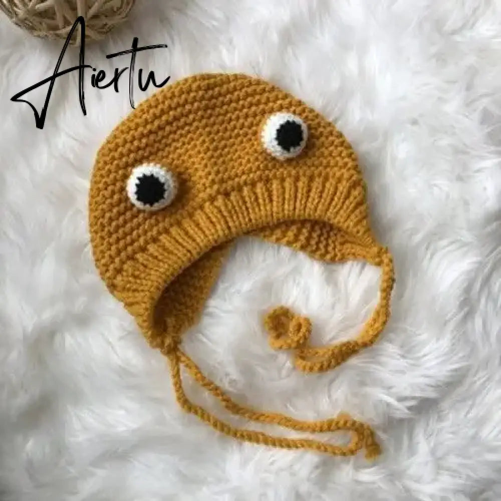 Winter Skullies Female Frog Hat Crochet Warm Knitted Hat Costume Beanie Hats Cap Women Gift Hat Photography Prop Party Aiertu