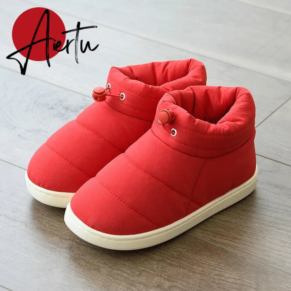 Winter Sonw Boots Women Shoes Warm Cotton Fabric Woman Boots Comfort Down Warm Shoes Thick Bottom Soft Flat Female Footwear Aiertu
