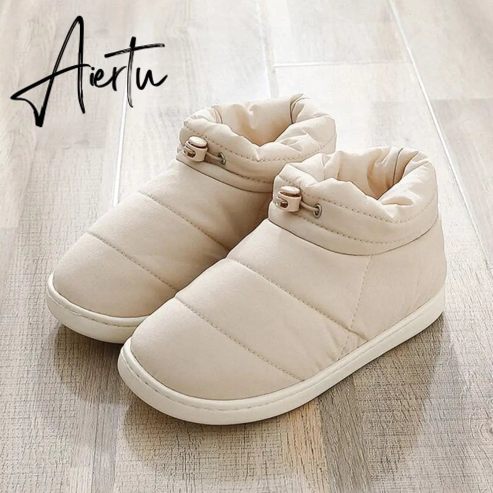 Winter Sonw Boots Women Shoes Warm Cotton Fabric Woman Boots Comfort Down Warm Shoes Thick Bottom Soft Flat Female Footwear Aiertu