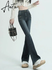 Winter Vintage Flare Jeans Women Streetwear High Waist Chic Casual Y2K Denim Pants Female Korean Style Harajuku Slim Pants Aiertu