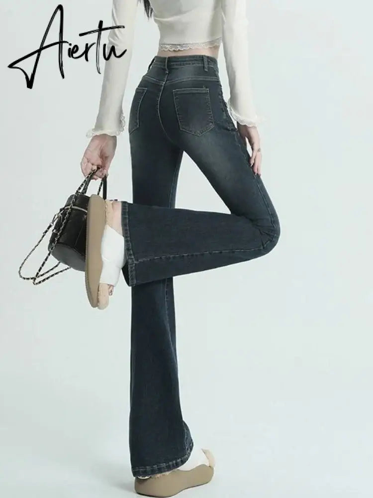 Winter Vintage Flare Jeans Women Streetwear High Waist Chic Casual Y2K Denim Pants Female Korean Style Harajuku Slim Pants Aiertu