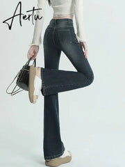 Winter Vintage Flare Jeans Women Streetwear High Waist Chic Casual Y2K Denim Pants Female Korean Style Harajuku Slim Pants Aiertu