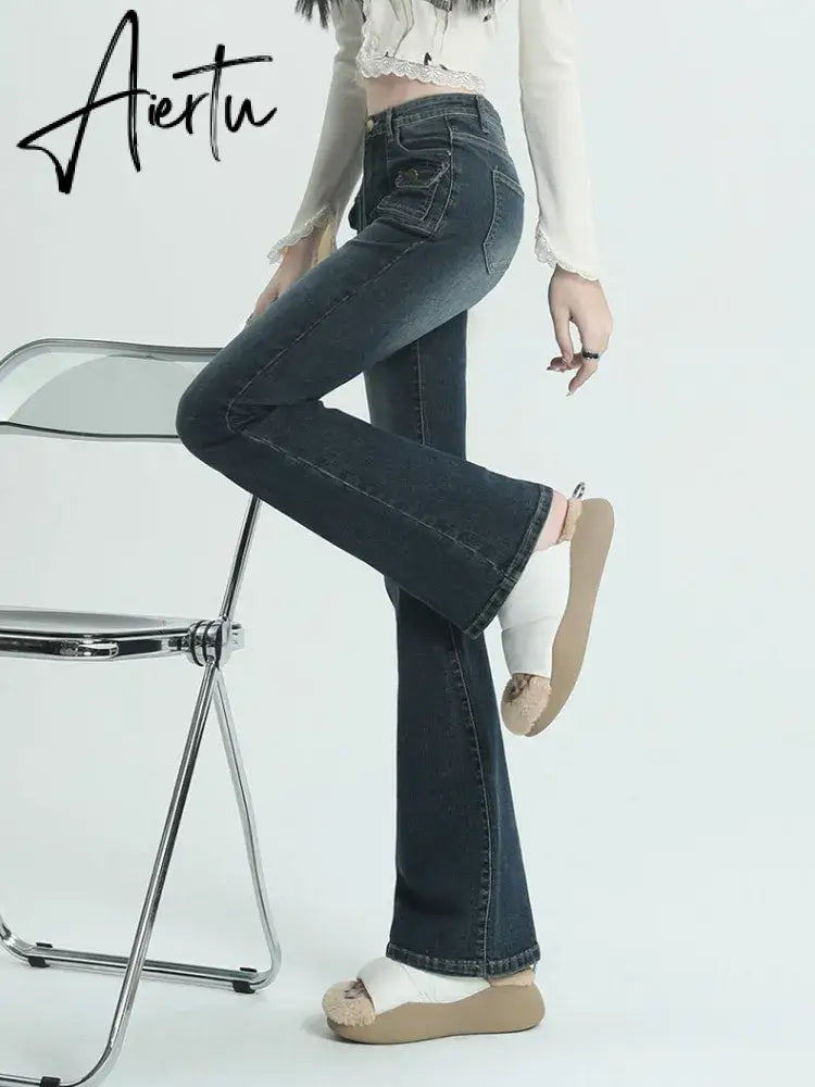 Winter Vintage Flare Jeans Women Streetwear High Waist Chic Casual Y2K Denim Pants Female Korean Style Harajuku Slim Pants Aiertu