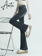 Winter Vintage Flare Jeans Women Streetwear High Waist Chic Casual Y2K Denim Pants Female Korean Style Harajuku Slim Pants Aiertu