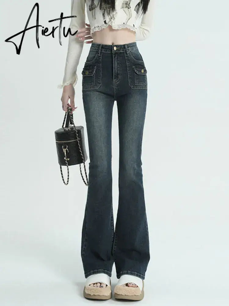 Winter Vintage Flare Jeans Women Streetwear High Waist Chic Casual Y2K Denim Pants Female Korean Style Harajuku Slim Pants Aiertu