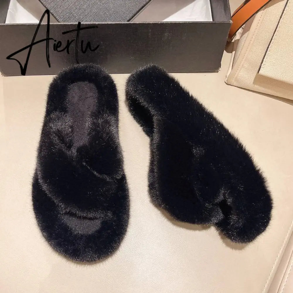 Winter Warm Fashion Slipper Women Modern Slides Outside Design Fluffy Slippers Indoor Soft Plush Shoes Women Warm Slippers Aiertu