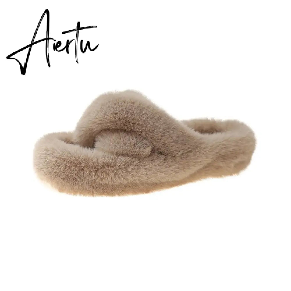 Winter Warm Fashion Slipper Women Modern Slides Outside Design Fluffy Slippers Indoor Soft Plush Shoes Women Warm Slippers Aiertu