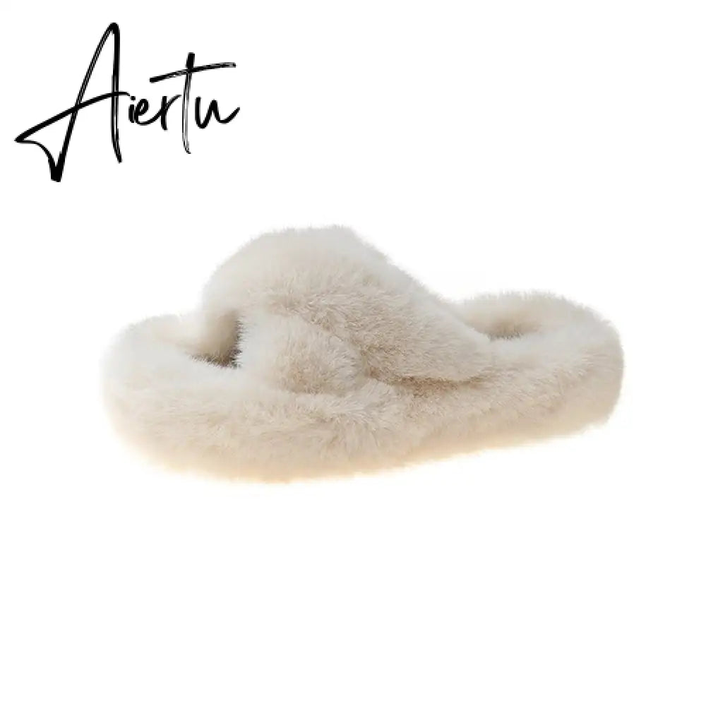 Winter Warm Fashion Slipper Women Modern Slides Outside Design Fluffy Slippers Indoor Soft Plush Shoes Women Warm Slippers Aiertu