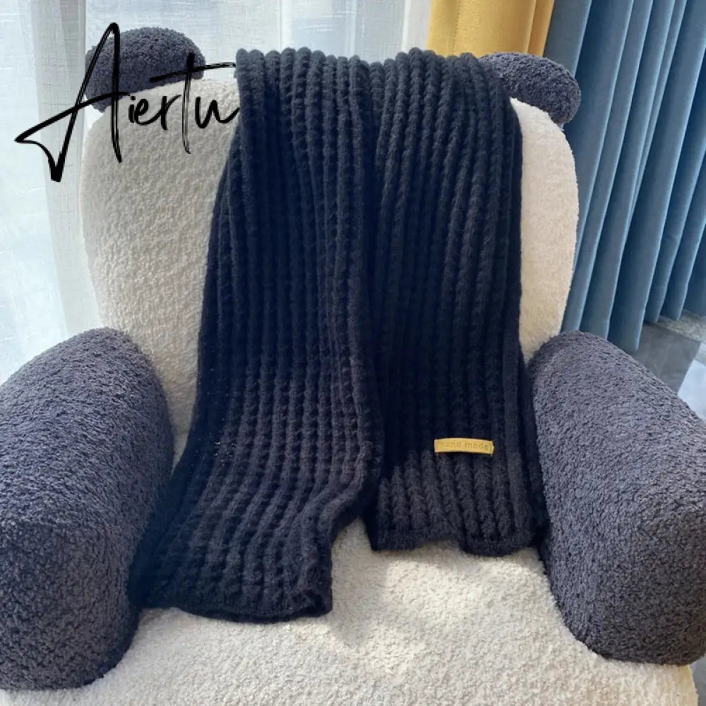 Winter Warm Knitted Scarves  Long Size Thickened Women Scarf Korean Casual Outdoors Thermal Men's Black Scarf Christmas Gifts Aiertu