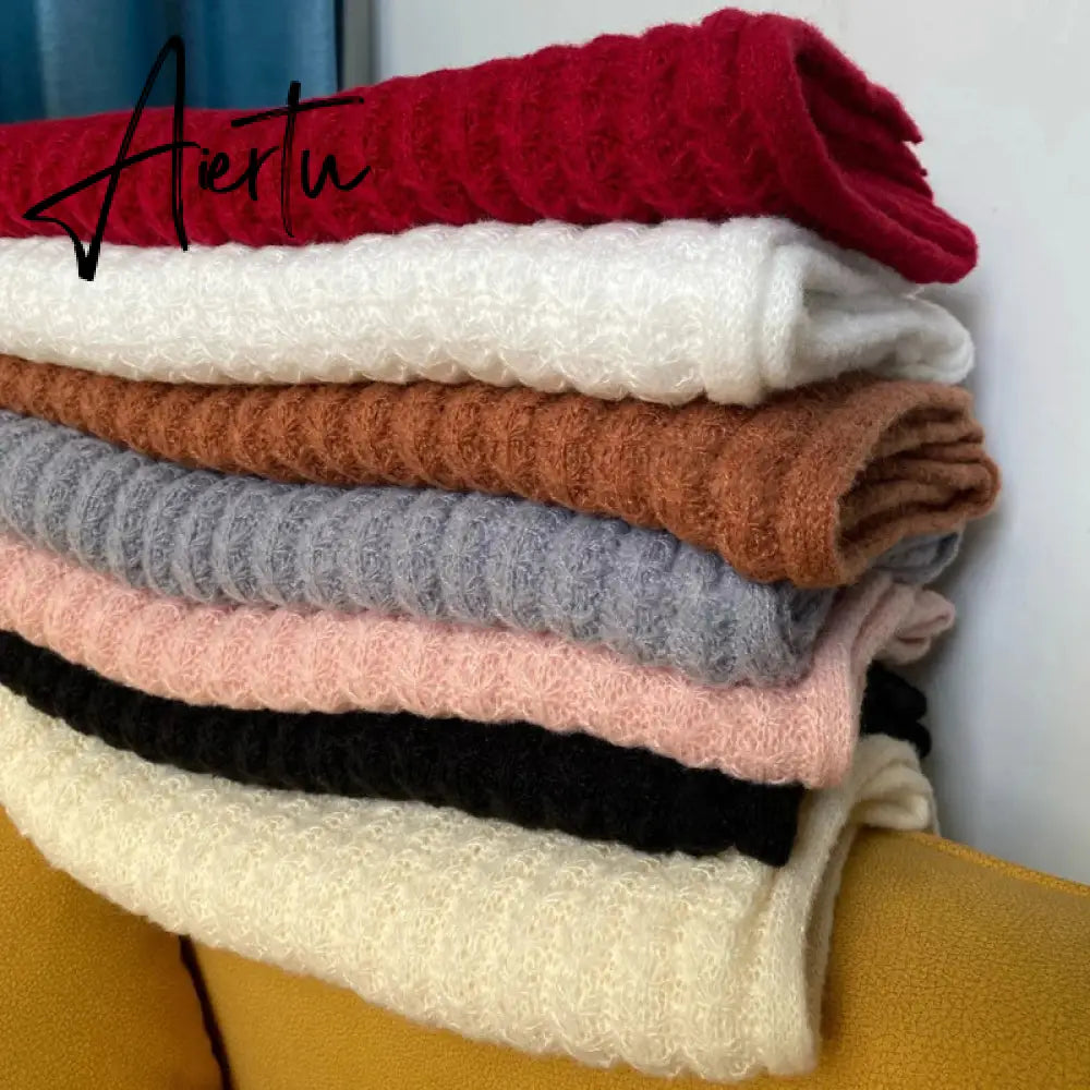 Winter Warm Knitted Scarves  Long Size Thickened Women Scarf Korean Casual Outdoors Thermal Men's Black Scarf Christmas Gifts Aiertu