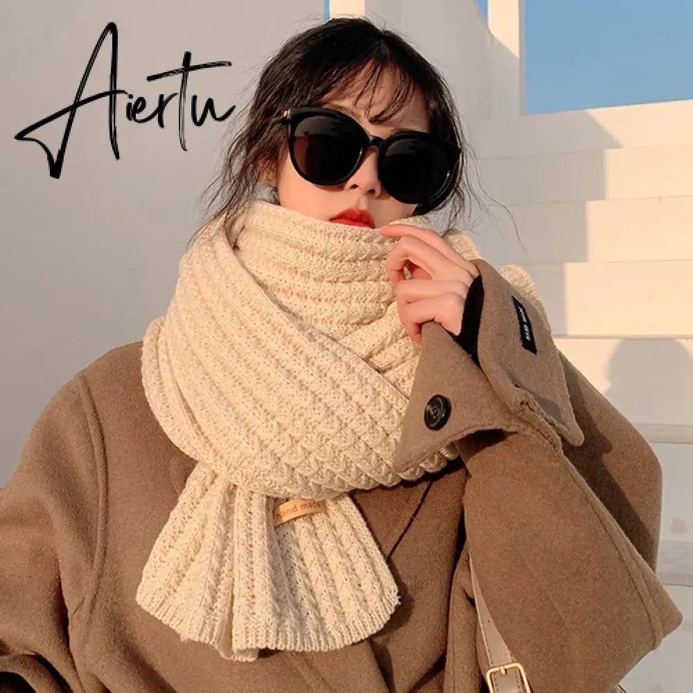 Winter Warm Knitted Scarves  Long Size Thickened Women Scarf Korean Casual Outdoors Thermal Men's Black Scarf Christmas Gifts Aiertu