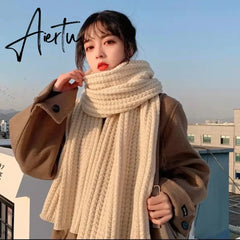 Winter Warm Knitted Scarves  Long Size Thickened Women Scarf Korean Casual Outdoors Thermal Men's Black Scarf Christmas Gifts Aiertu