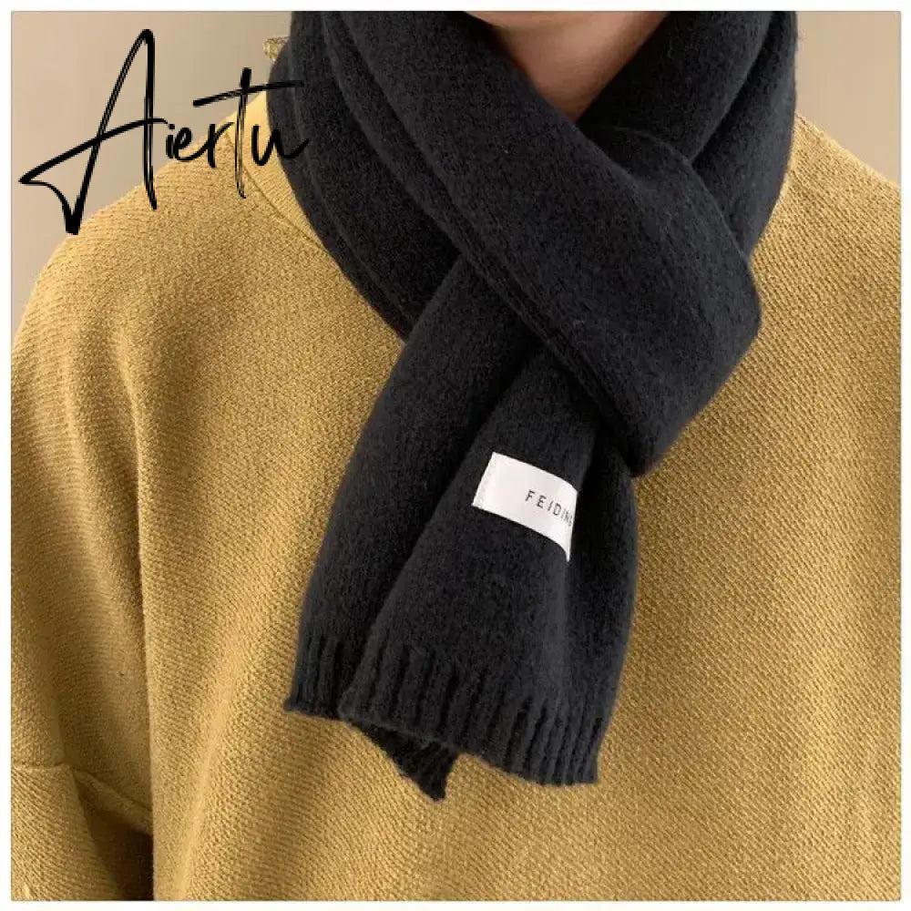 Winter Warm Knitted Scarves  Long Size Thickened Women Scarf Korean Casual Outdoors Thermal Men's Black Scarf Christmas Gifts Aiertu