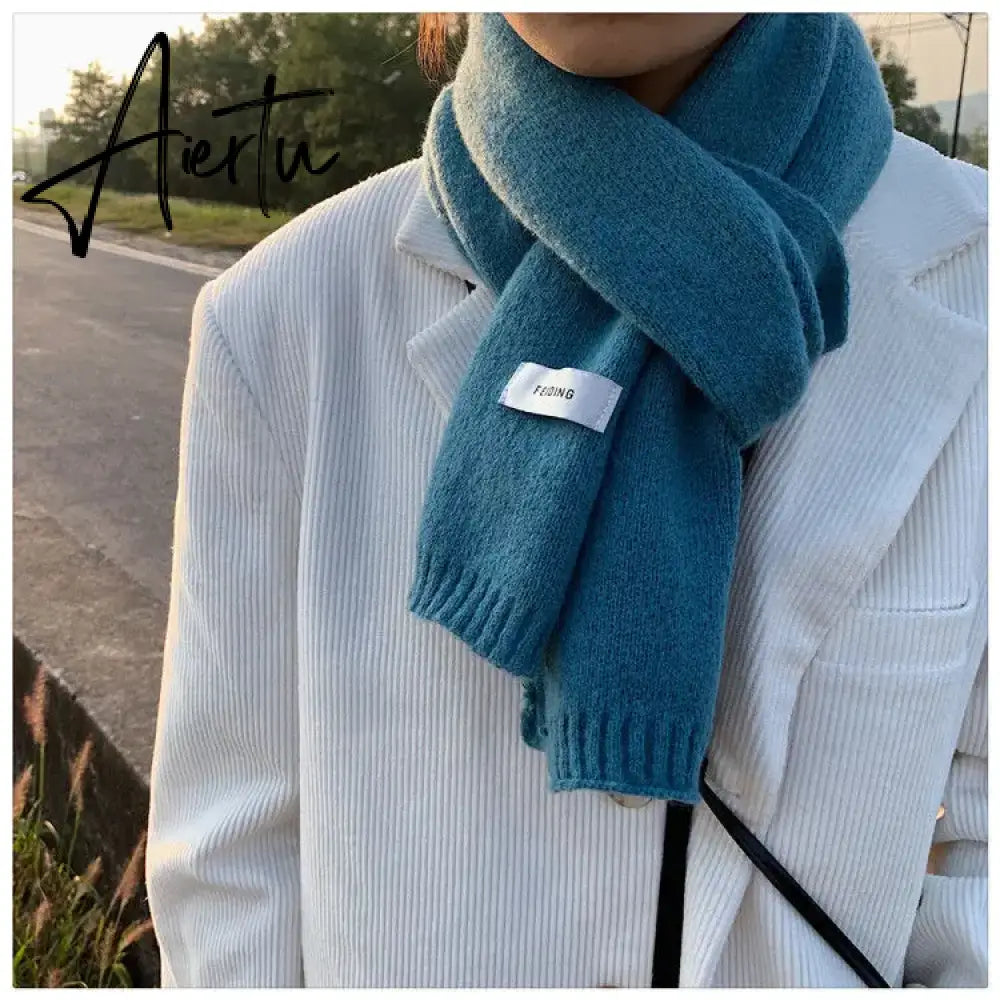 Winter Warm Knitted Scarves  Long Size Thickened Women Scarf Korean Casual Outdoors Thermal Men's Black Scarf Christmas Gifts Aiertu