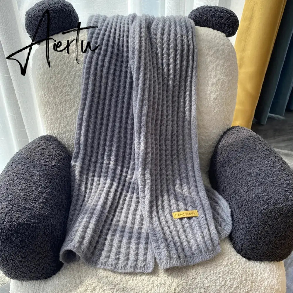 Winter Warm Knitted Scarves  Long Size Thickened Women Scarf Korean Casual Outdoors Thermal Men's Black Scarf Christmas Gifts Aiertu