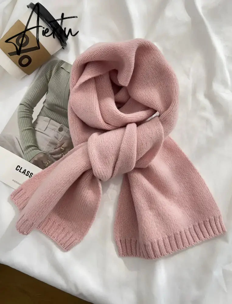 Winter Warm Knitted Scarves  Long Size Thickened Women Scarf Korean Casual Outdoors Thermal Men's Black Scarf Christmas Gifts Aiertu