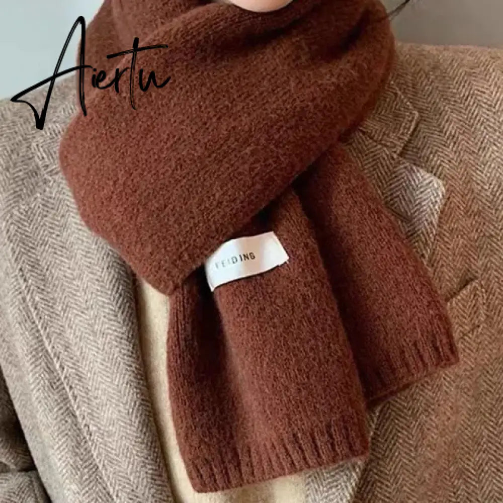 Winter Warm Knitted Scarves  Long Size Thickened Women Scarf Korean Casual Outdoors Thermal Men's Black Scarf Christmas Gifts Aiertu