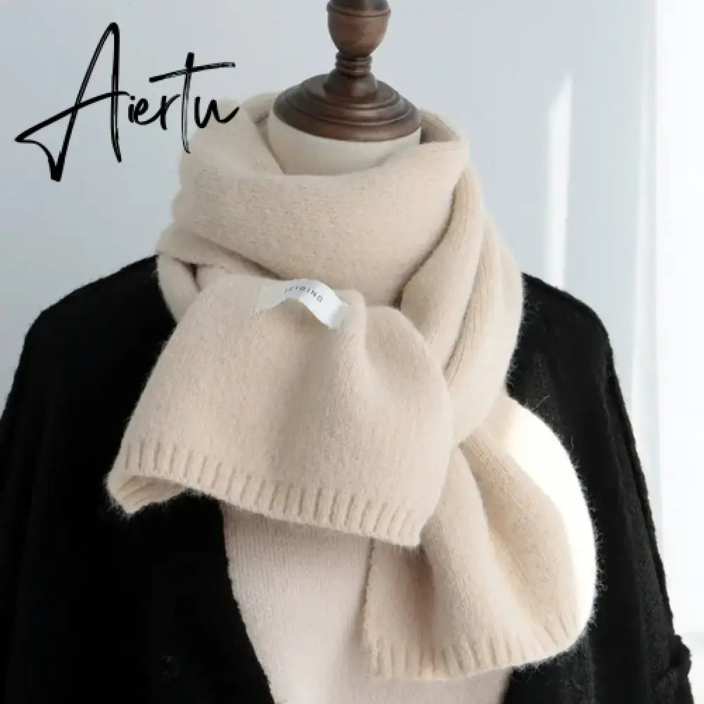 Winter Warm Knitted Scarves  Long Size Thickened Women Scarf Korean Casual Outdoors Thermal Men's Black Scarf Christmas Gifts Aiertu