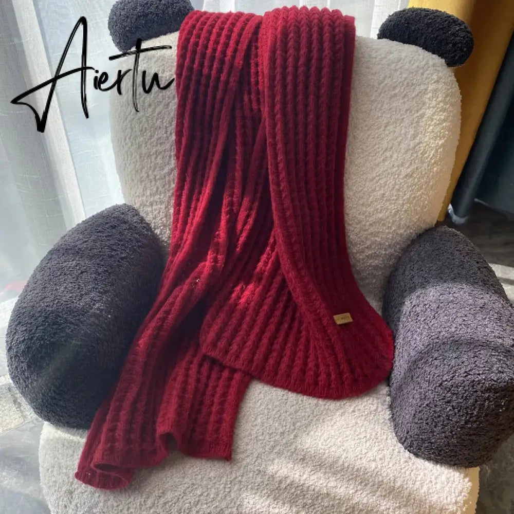 Winter Warm Knitted Scarves  Long Size Thickened Women Scarf Korean Casual Outdoors Thermal Men's Black Scarf Christmas Gifts Aiertu