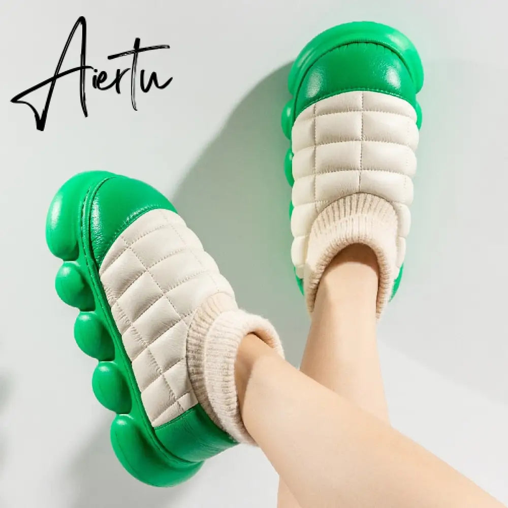 Winter Woman Fur Shoes High Heels Chunky Female Ankle Boots Platform Outside Wear Wholesale Cotton Footwear Women's Snow Boot Aiertu