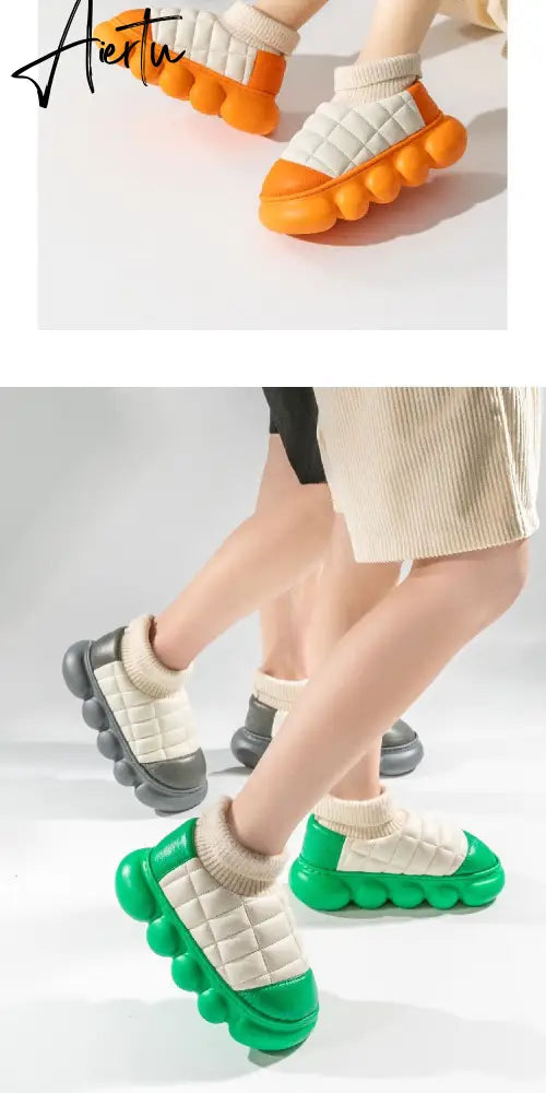 Winter Woman Fur Shoes High Heels Chunky Female Ankle Boots Platform Outside Wear Wholesale Cotton Footwear Women's Snow Boot Aiertu