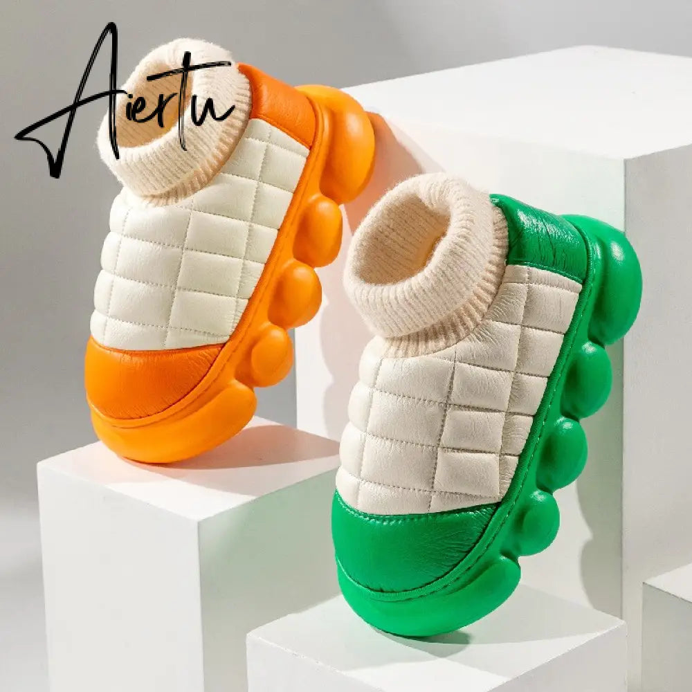 Winter Woman Fur Shoes High Heels Chunky Female Ankle Boots Platform Outside Wear Wholesale Cotton Footwear Women's Snow Boot Aiertu