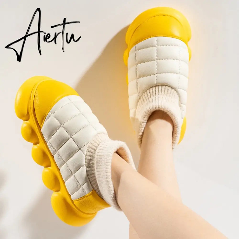 Winter Woman Fur Shoes High Heels Chunky Female Ankle Boots Platform Outside Wear Wholesale Cotton Footwear Women's Snow Boot Aiertu
