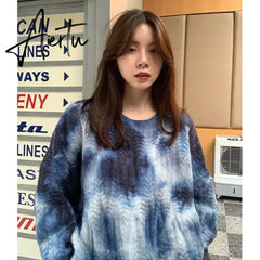 Winter Women Purple Sweater Crew Neck Twist Tie Dye Korean Fashion Lazy Wind Loose New Pullover Long Sleeves Knitting Tops Aiertu