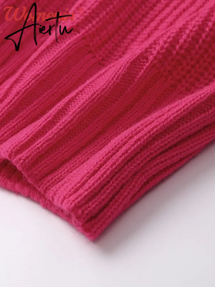 Winter Women's Turtleneck Sweaters Polo Collar With Zipper Knitted Pullover Female Loose Long Sleeve Top Warm Sweaters Aiertu