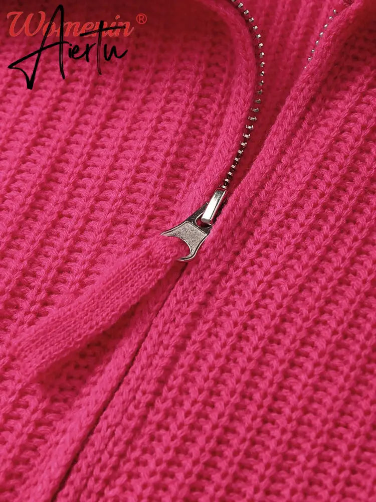 Winter Women's Turtleneck Sweaters Polo Collar With Zipper Knitted Pullover Female Loose Long Sleeve Top Warm Sweaters Aiertu