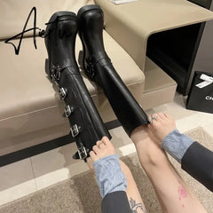 Woman Boots Knee High Platfrom Studded Spring Summer Knight Combat Gothic Elegant Medium Heel Women's Shoes Motorcycle Footwear Aiertu
