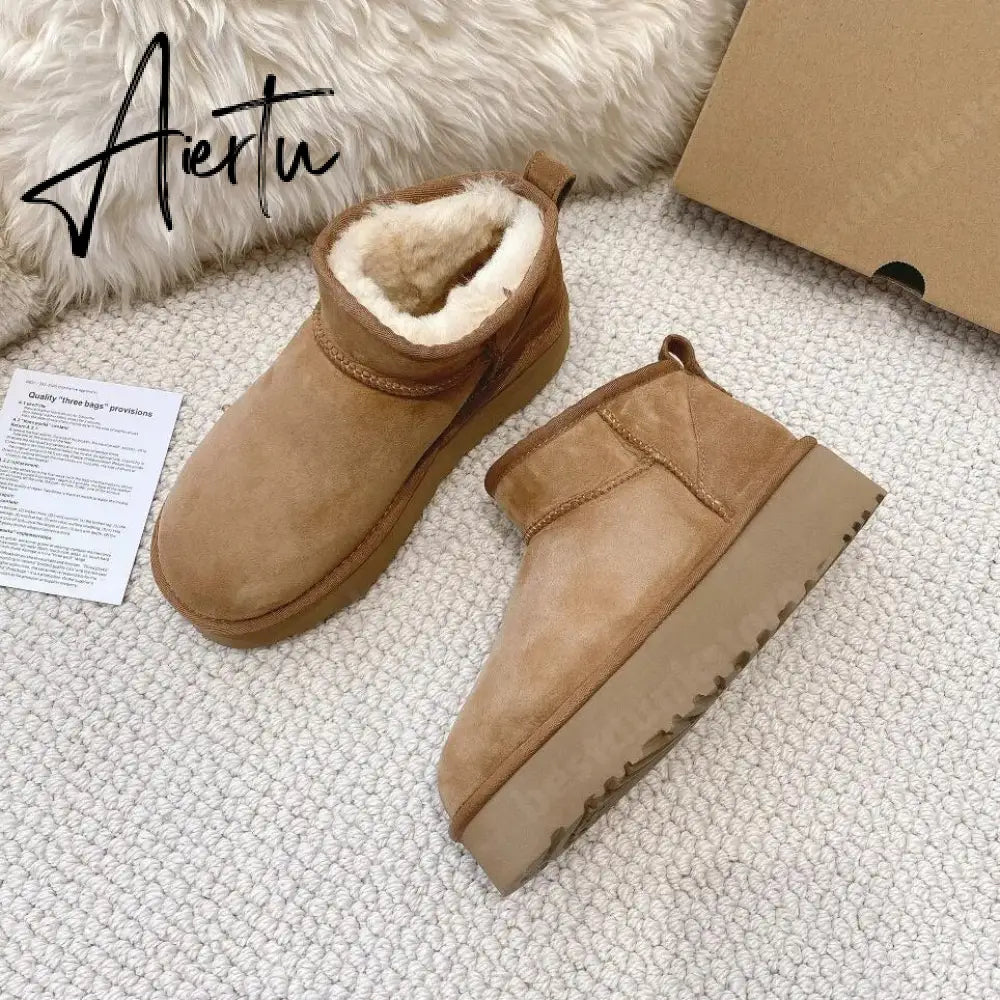 Women Australia Boots Designer Ultra Mini Platform Boot Chestnut Slippers Winter Warm Fur Cow Leather Wool Suede Snow Boots Aiertu