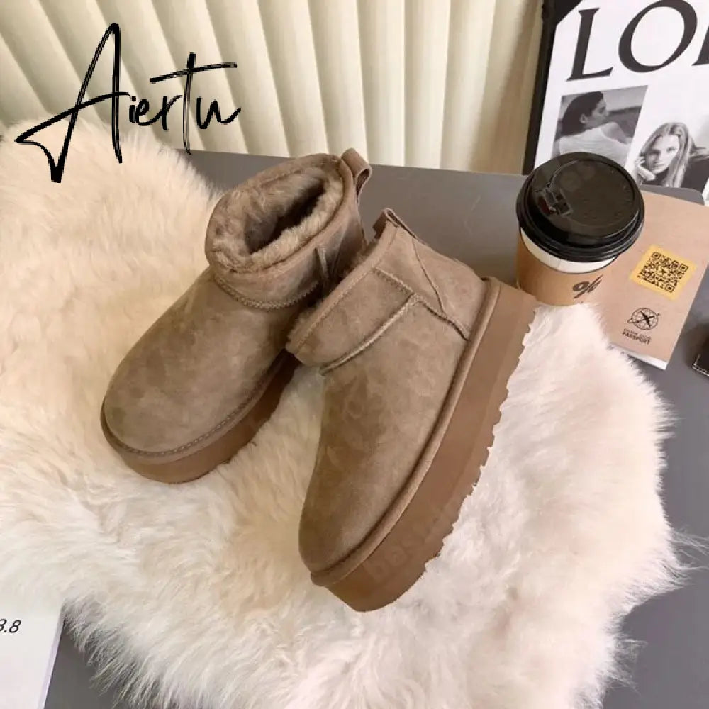 Women Australia Boots Designer Ultra Mini Platform Boot Chestnut Slippers Winter Warm Fur Cow Leather Wool Suede Snow Boots Aiertu