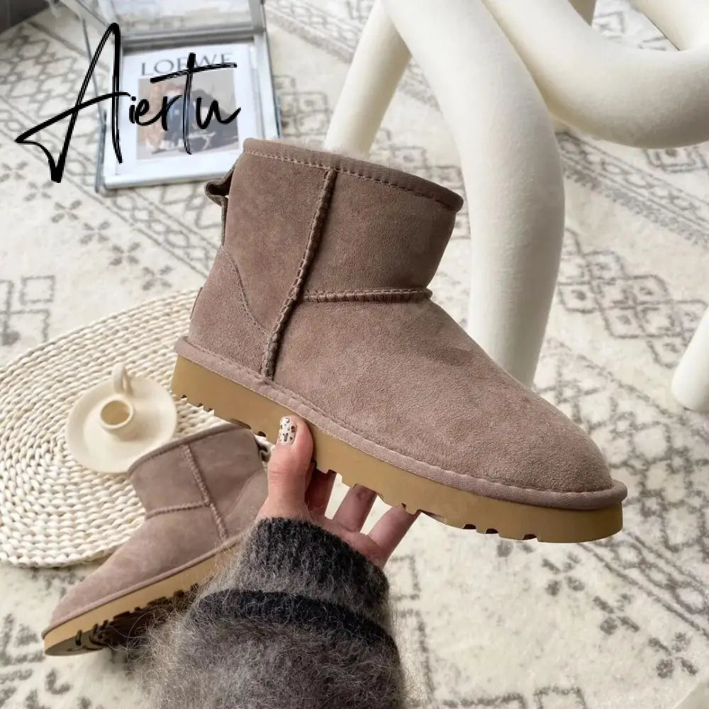 Women Australia Boots Designer Ultra Mini Platform Boot Chestnut Slippers Winter Warm Fur Cow Leather Wool Suede Snow Boots Aiertu