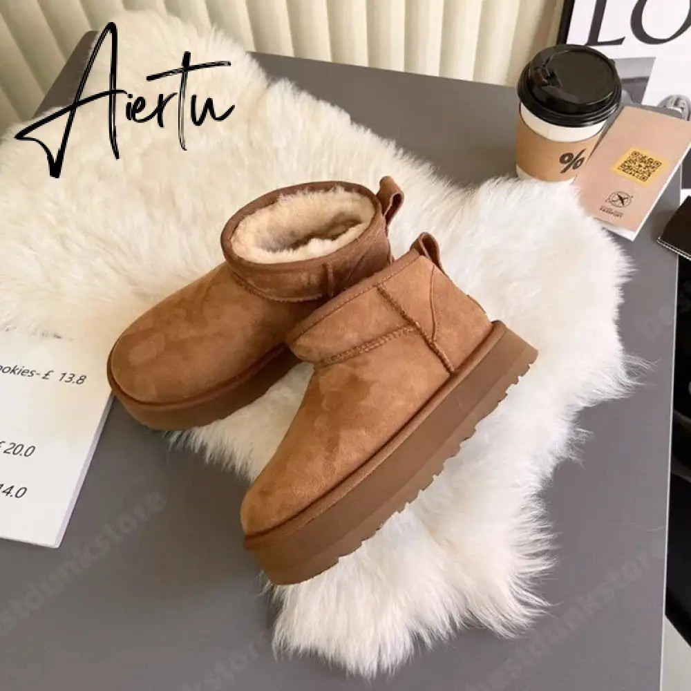 Women Australia Boots Designer Ultra Mini Platform Boot Chestnut Slippers Winter Warm Fur Cow Leather Wool Suede Snow Boots Aiertu