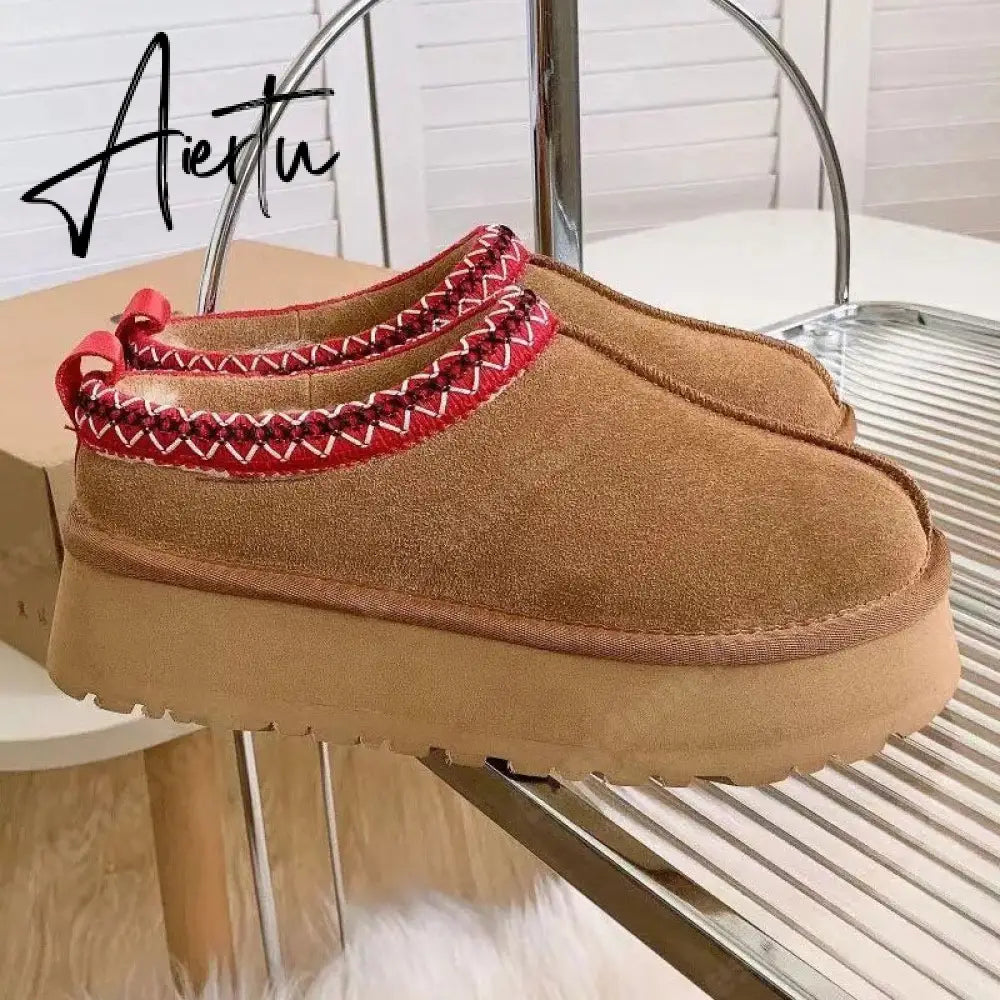 Women Australia Boots Designer Ultra Mini Platform Boot Chestnut Slippers Winter Warm Fur Cow Leather Wool Suede Snow Boots Aiertu