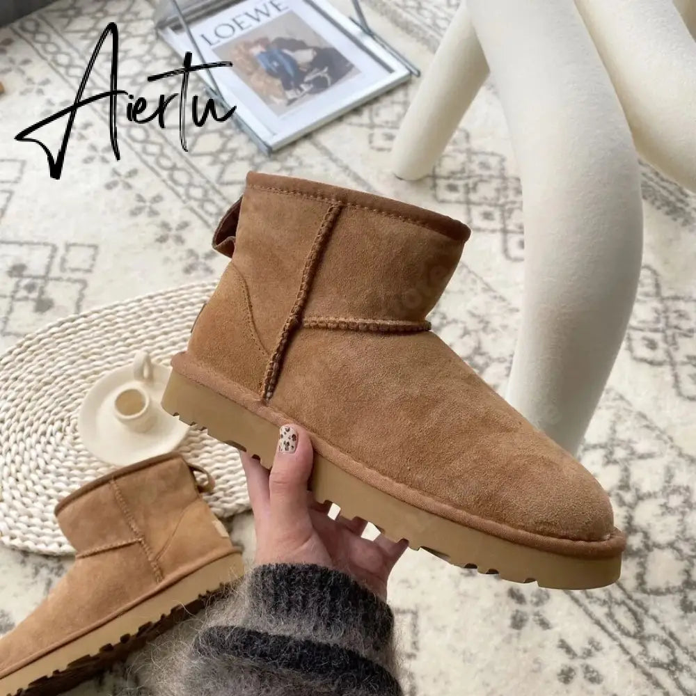 Women Australia Boots Designer Ultra Mini Platform Boot Chestnut Slippers Winter Warm Fur Cow Leather Wool Suede Snow Boots Aiertu