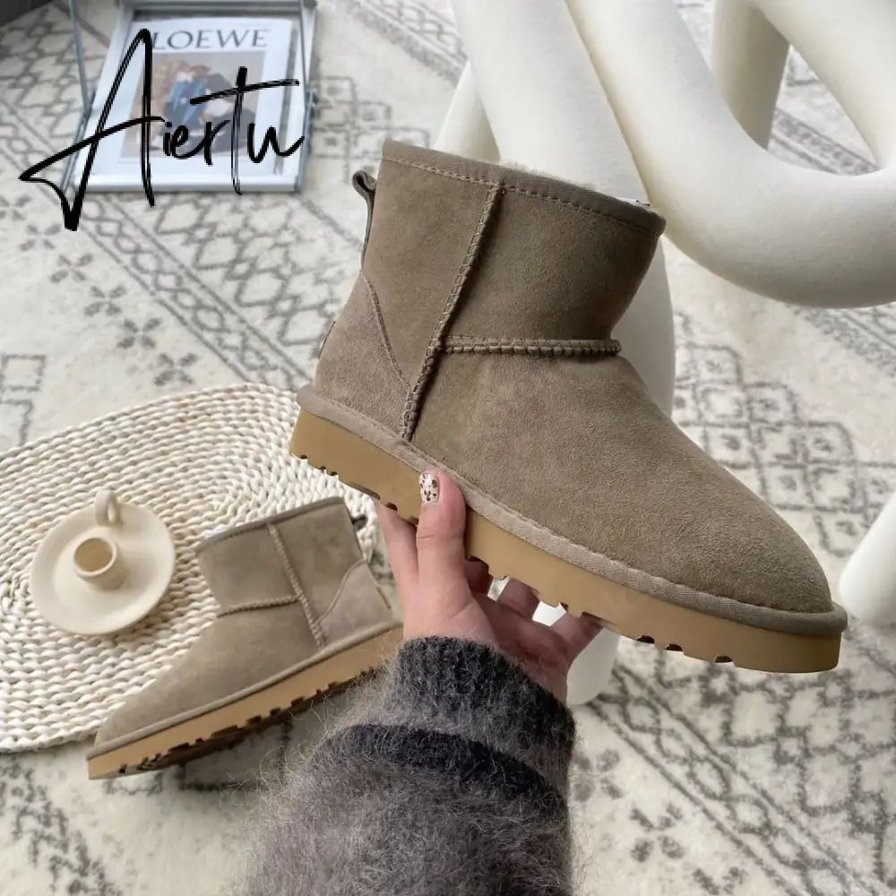 Women Australia Boots Designer Ultra Mini Platform Boot Chestnut Slippers Winter Warm Fur Cow Leather Wool Suede Snow Boots Aiertu