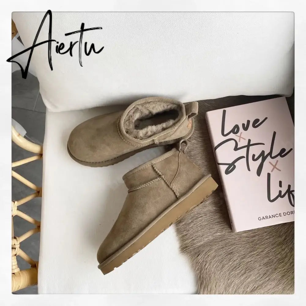 Women Australia Boots Designer Ultra Mini Platform Boot Chestnut Slippers Winter Warm Fur Cow Leather Wool Suede Snow Boots Aiertu
