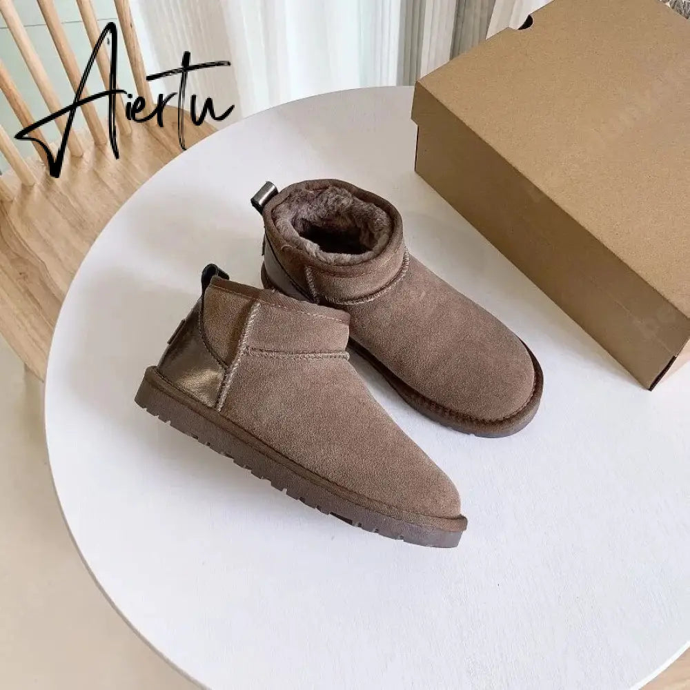 Women Australia Boots Designer Ultra Mini Platform Boot Chestnut Slippers Winter Warm Fur Cow Leather Wool Suede Snow Boots Aiertu