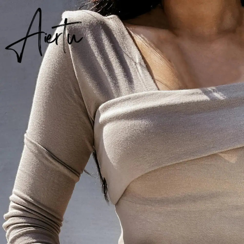 Women Autumn Winter T shirt Off Shoulder Oblique Neck Strapless Backless Long Sleeve Solid Color Ladies Slim Shirt femme Aiertu